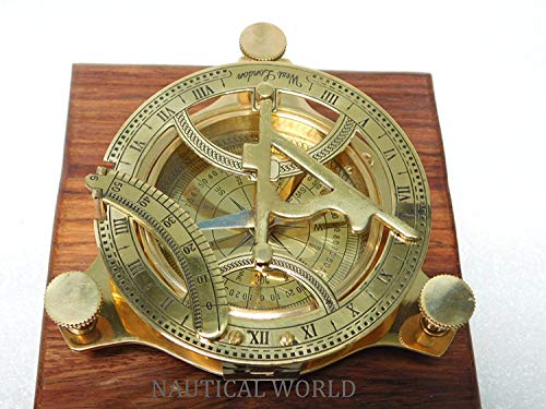 Kompass mit Sonnenuhr, Messing, 10,2 cm, voll funktionsfähig, zur Navigation, maritim, antiker Vintage-Stil