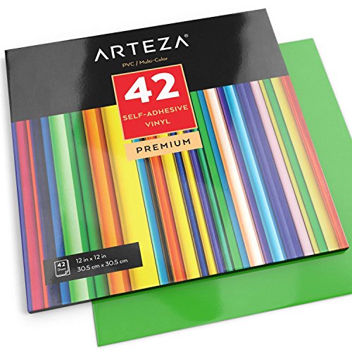 Arteza Selbstklebende Vinyl-Folie — Klebefolie in 42 Verschiedenen Farben— Vinyl-Blätter zum Aufkleben auf Glatten Oberflächen— 12 x 12 Zoll (30.4 cm x 30.4cm )