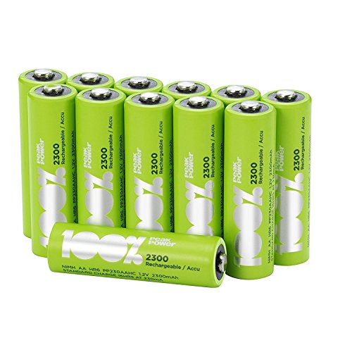 Akku Batterien AA/Mignon / HR6, NiMH, wiederaufladbar, 1,2 Volt (1,2V), 100% PeakPower 2300mAh, LSD Technologie, Ready-to-Use - Akkus bereits vorgeladen (12 Stück Akkubatterien)