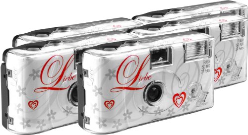 TopShot Love weiss Einwegkamera / Hochzeitskamera (27 Fotos, Blitz, 5-er Pack)