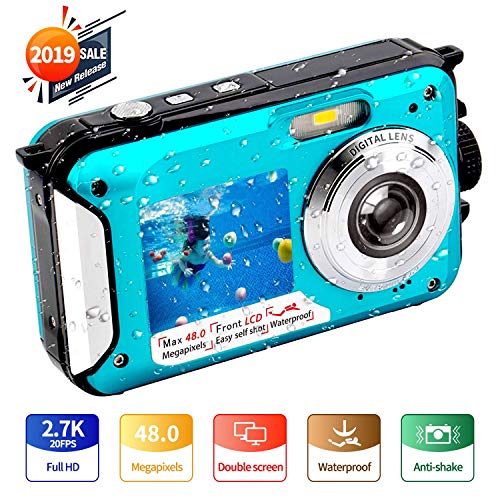 Unterwasserkamera Digital Wasserdicht 2,7K 48 MP Unterwasserkamera Selfie Dual Screens 16X Digitalzoom Digitalkamera Wasserdicht zum Schnorcheln