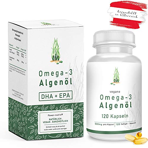 Omega-3 Algenöl Softgel Kapseln hochdosiert [ 1000mg ] - 120 vegane Kapseln | pflanzlich DHA und EPA essentielle Fettsäuren - Algen Mikroalgen-Öl hergestellt in ÖSTERREICH