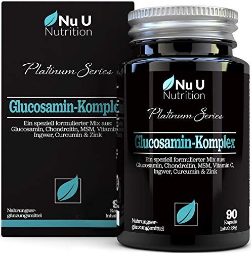 Glucosamin & Chondroitin Hochdosiert, MSM, Vitamin C, Ingwer, Kurkuma und Zink | 90 Glucosaminsulfat-Kapseln | Bestes Premium Ergänzungsmittel für die Osteo-Gelenkpflege