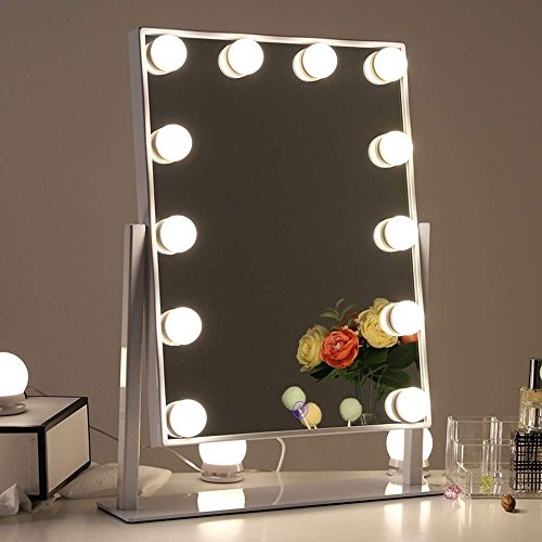 Chende Tabletop Beleuchtete Schminkspiegel mit dimmbaren LED-Lampen, Professionelle Make-up Kosmetikspiegel mit Lichtern, 3 Farbe Licht Umwandlung (Weiß)