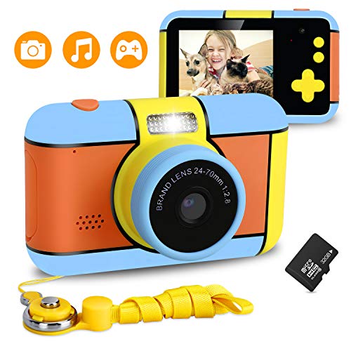 Xddias Kinderkamera, Wiederaufladbar Kamera für Kinder DigitalKamera mit 32GB SD Karte und 2,4'' Bildschirm, 24 Megapixel 1080p HD Digital Camcorder Spielzeug Geschenk für Maedchen Junge