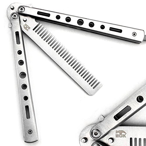 BOKHAMMER - Silver Silber Butterfly Balisong Trainer Übung Messer Kamm