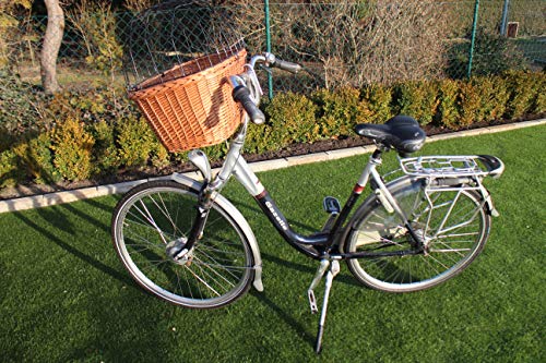 Marcus-Hundefahrradkorb für Fahradlenker aus Weide mit Metallgitter und Kissen XL oder XXL Natur Weidenkorb Lenkerkorb für Fahrrad (XXL mit Kissen)