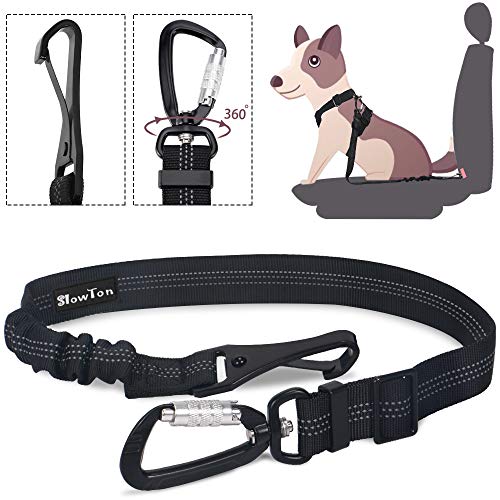 SlowTon Hunde Sicherheitsgurt Hunde-Sicherheits-Gurt fürs Auto Einstellbar Sicherheit Karabiner und Elastischer Ruckdämpfung für Alle Hunderassen und Katzen (Schwarz)