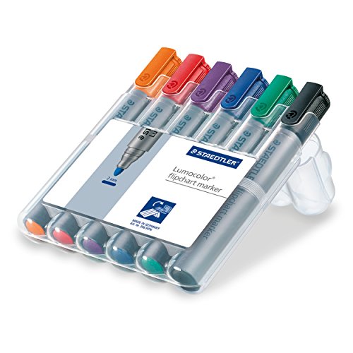 Staedtler Lumocolor 356 WP6 Flipchart-Marker, Rundspitze ca. 2 mm Linienbreite, Set mit 6 Farben, ideal für Flipchart-Blöcke, farbintensiv, geruchsarm, hohe Qualität
