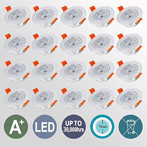 Hengda 20X 3W Warmweiß LED Decken Einbaustrahler für Badezimmer Wohnzimmer küche Spot Leuchte Lampe Set 255Lumen 85-265V IP44