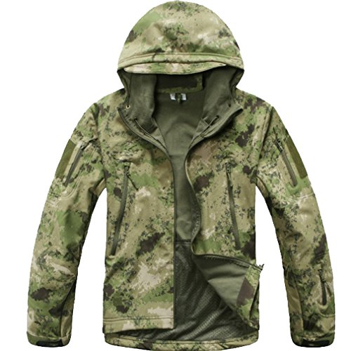 Reebow Gear Militaer Taktische Softshell Jacke outdoor Fleece Kapuzenjacke Gruen ATACS Camo L