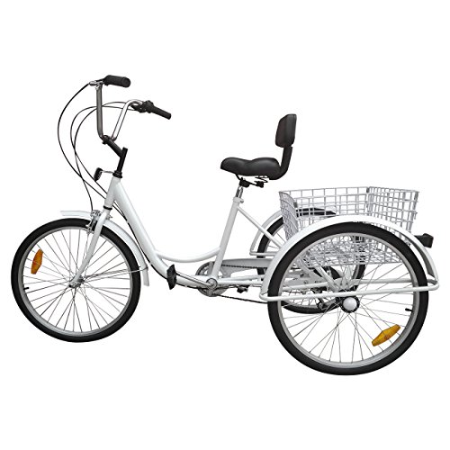 Paneltech 24 ' 6 Geschwindigkeiten Zahnräder 3 Rad Fahrrad für Erwachsene Adult Tricycle Comfort Fahrrad Outdoor Sports City Urban Fahrradkorb inklusive (Weiß)