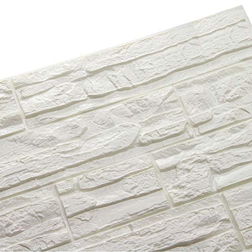 LEISU 3D Wandpaneele Selbstklebend Steinoptik weiß 3d Ziegelstein-Tapete Brick Muster Tapete für Kinderzimmer Schlafzimmer Wohnzimmer Moderne tv Schlafzimmer Wohnzimmer Dekor (60*60cm) (12pcs, Weiß)