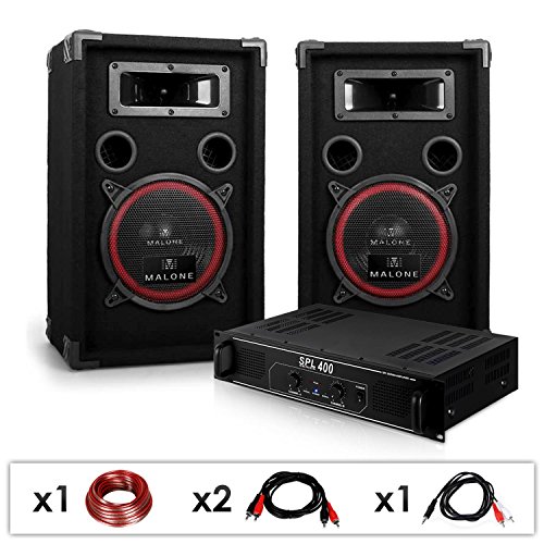 DJ PA-Set DJ-12 1000 Watt mit PA-Verstärker SPL-400 und 500W PA-Boxen Auna XEN-3580 + Kabelset