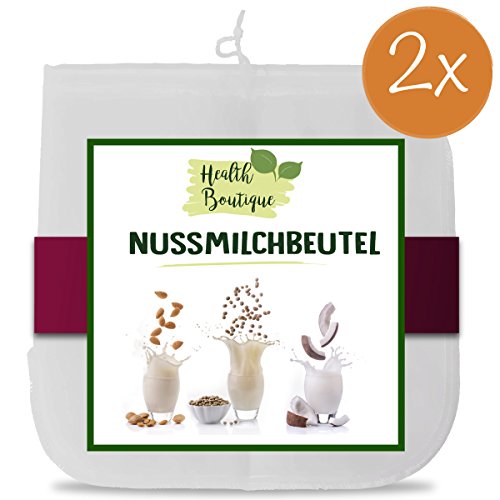 2x Nussmilchbeutel | Passiertuch | Filterbeutel Set für vegane Milchalternativen wie Nussmilch, Mandelmilch, Frucht-/Gemüsesaft und Smoothies | Health Boutique