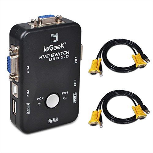 2 Port USB KVM Switch Box VGA + 2Stk Kabel für PC Monitor / Tastatur / Maus-Steuerung (2 Port USB KVM Box)