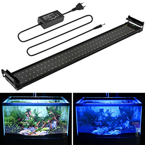 Aquarium LED Beleuchtung, Aquariumbeleuchtung Lampe Weiß Blau Licht 18W mit Verstellbarer Halterung für 70cm-90cm Aquarium