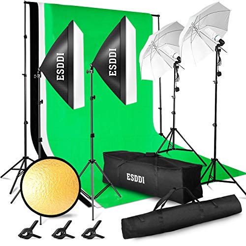 ESDDI Professionelles Fotostudio-Set 2.6M x 3M / 8.5ft x 10ft Hintergrund-Unterstützungs-System 3X Hintergrundgewebe Softbox-Studiolicht Stativstudio lampenschutztasche