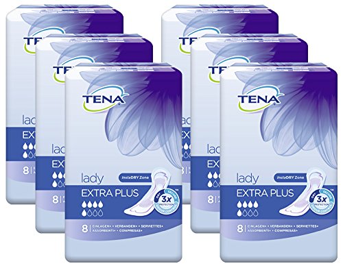 TENA Lady Extra Plus, Einlagen für mittlere Blasenschwäche / Inkontinenz - Vorteilspack (48 Hygiene-Einlagen einzeln verpackt)