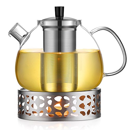 Ecooe 1.5L Teekanne mit Stövchen, Teekanne Glas und Teewärmer Edelstahl