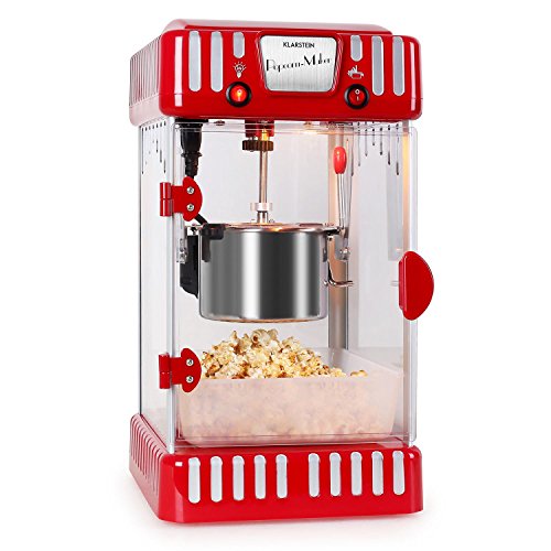 Klarstein Volcano Popcornmaschine • Popcorn-Maker • Popcorn-Bereiter • 50er Jahre Retro-Design • 300 Watt Rührwerk • kurze Aufheizdauer • Edelstahl-Topf • herausnehmbar • Innenbeleuchtung • ca. 60 l/h • Magnetschloß-Tür • Dosierlöffel • rot