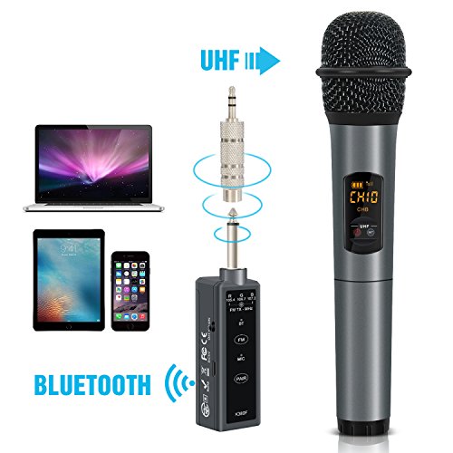TONOR Bluetooth Wireless Mikrofon, 10 Kanal UHF Handmikrofon Karaoke Singing Mic mit Mini FM Empfänger, kompatibel mit Lautsprecher / Handy / IPAD / Laptop für Hochzeiten / Kirche / Bühne / Party (UHF Bluetooth 2)