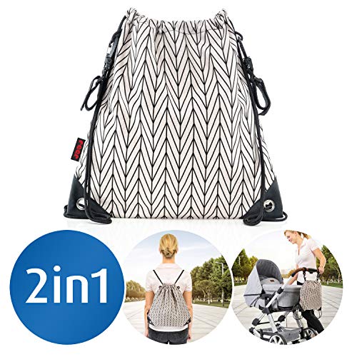 Reer Kinderwagen-Einkaufstasche Clip&Go Bag, stylischer großer Turnbeutel, wasserabweisend, Kinderwagen-Befestigung, mehrfarbig