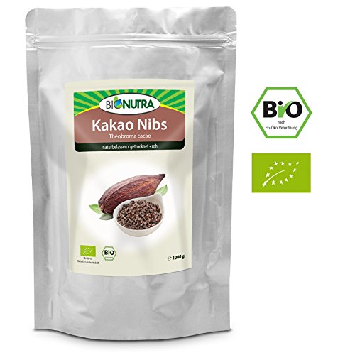 BioNutra Kakao Nibs Bio 1000 g, Kakaostücke, gebrochene Kakaokerne (Criollo Bohnen) aus kontrolliert biologischem Anbau.