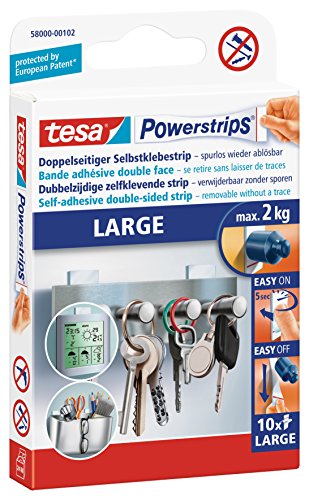 tesa Powerstrips LARGE / Doppelseitige Klebestreifen zur Montage von Gegenständen bis 2kg - wieder ablösbar  1 x 10 Strips
