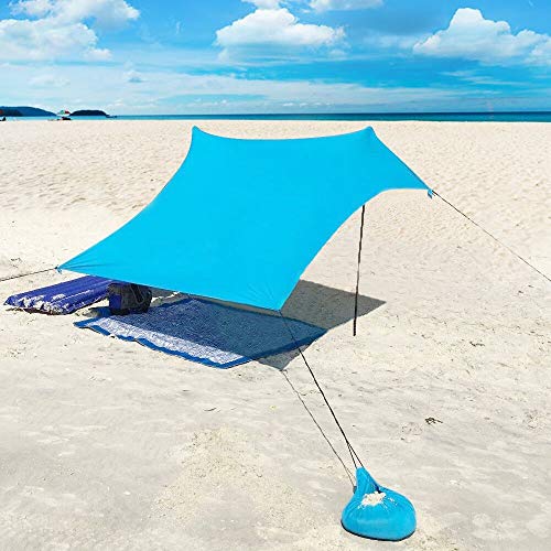 Qrout Strandzelt mit Sand Anker - Portable Strandmuschel uv Schutz mit 100% Lycra - Sonnensegel für 2-4 Personen 210 X 210 cm für Strand Camping Wandern Angeln Picknick (Blau)
