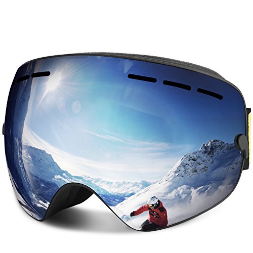 Skibrille, Outdoor-Sport Snowboard-Schutzbrillen mit Anti-Nebel UV-Schutz Austauschbare sphärische rahmenlose Linse, winddicht Ski-Schutzbrillen für Motorrad Fahrrad Skifahren Skaten (Silber)