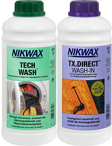 Nikwax Tech Wash Waschmittel + TX Direct Imprägnierung, 2x1 Liter, für Funktionsbekleidung