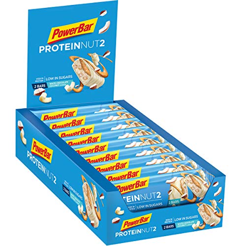Powerbar Protein Riegel ProteinNut2 Eiweiß-Riegel (Kohlenhydratreduziert, kaum Zucker) White Chocolate Coconut, 18 x 45g
