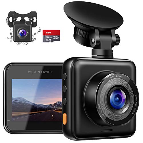 APEMAN Dashcam Vorne und Hinten Autokamera mit MicroSD-Karte, 1080P FHD Mini Dual Lens Kamera, 170 ° Weitwinkel mit Nachtsicht, G-Sensor, Parküberwachung, Loop-Aufnahm und WDR