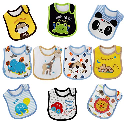 FUTURE FOUNDER Baby Lätzchen Wasserdicht Weich 10er Halstücher aus Baumwolle mit Klettverschluss für Baby Jungen Kleinkinder