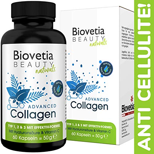 Biovetia Anti Cellulite Kapseln hochdosiert, Intensiv gegen Cellulite und Orangenhaut mit Hyaluronsäure und Collagen, 60 Kapseln