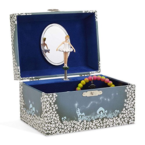 JewelKeeper - Spieluhr Schmuckkästchen für Mädchen mit drehender Fee und Stern Design in Blau und Weiß - Schwanensee Melodie