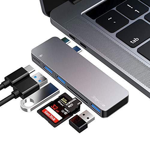 FLYLAND USB C Hub Typ C Hub Adapter, 3 USB 3.0 Anschlüsse, TF/SD Kartenleser, USB C Stromversorgung, 6 in 1 Aluminium Adapter für MacBook Pro 13'und 15' 2016/2017/2018