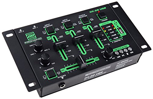 Pronomic DX-26 3-Kanal USB DJ-Mixer (eingebauter USB-MP3-Player, 3-Kanäle, Mikrofonanschluss, robust, mit Cinch-Kabel)
