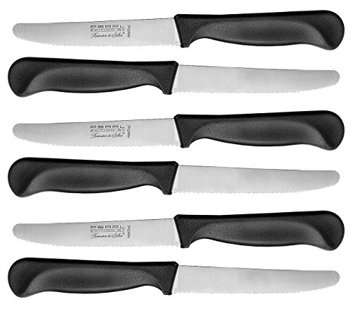 Rosenstein & Söhne Messerset: Frühstücksmesser mit Wellenschliff aus rostfreiem Chromstahl, 6er-Set (Frühstückmesser)