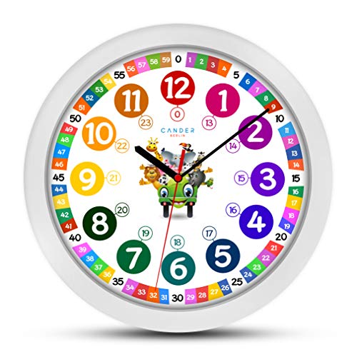 Cander Berlin MNU 1130 Kinderwanduhr (Ø) 30,5 cm Kinder Wanduhr mit lautlosem Uhrenwerk und farbenfrohem Design - Ablesen der Uhrzeit lernen