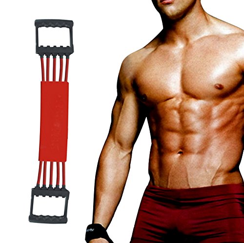 Verstellbarer Chest Expander -Brust Expander - Trainingsgerät für Muskeln - 5 Strings mit Sicherheits-Ummantelung (Red)