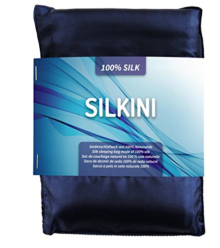 Silkini - Seidenschlafsack aus 100% Naturseide, Hüttenschlafsack, Inlett, Sommerschlafsack aus echter Seide, blau