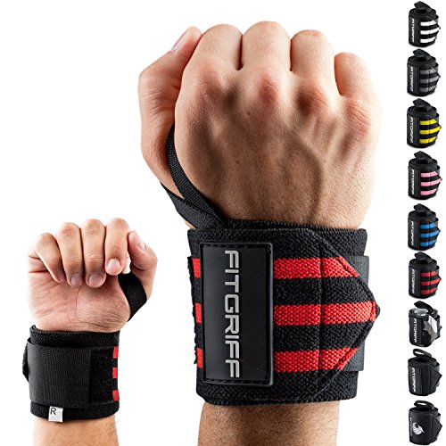 Handgelenk Bandagen [Wrist Wraps] von FITGRIFF - 45 cm Handgelenkbandage für Fitness, Bodybuilding, Kraftsport & Crossfit - für Frauen und Männer - 2 Jahre Gewährleistung