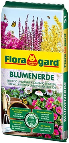 Floragard Blumenerde 5 L - für Balkon-, Kübel- und Zimmerpflanzen - mit Langzeitdünger