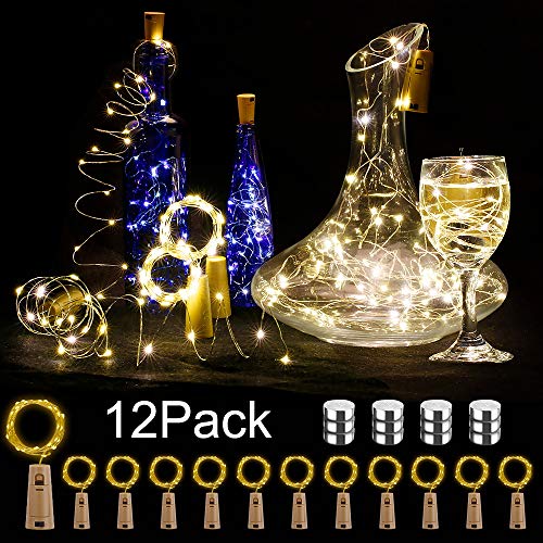 12 Stück LED Flaschenlicht, BIG HOUSE 20 LEDs 2M Lichterkette Kupferdraht batteriebetriebene Weinflasche Lichter mit Kork Schnurlicht für DIY Deko Weihnachten Party Urlaub Stimmungslichter (Warmweiß)