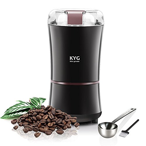 KYG Elektrische Kaffeemühle 300W Kaffeebohnen Nüsse Gewürze Getreide Kaffeemühle mit Edelstahlmesser, 50g Fassungsvermögen Schwarz