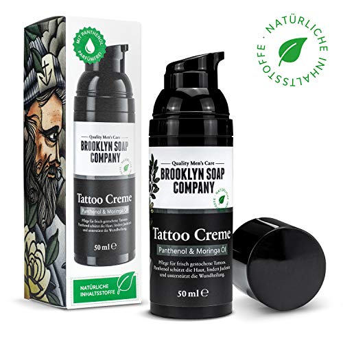 Tattoo Creme (50ml) · BROOKLYN SOAP COMPANY · Pflege für frisch gestochene Tattoos · Vegane Pflegecreme auf Basis von Panthenol & Moringa Öl
