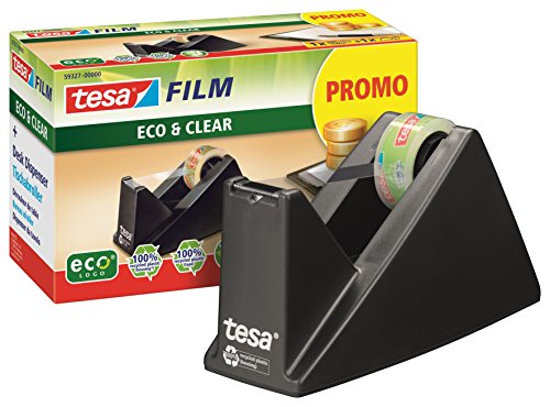 tesa Easy Cut Economy Klebebandabroller mit ecoLogo für Tische / Ökologischer Tischabroller mit Anti-Rutsch-Technologie für Klebefilm bis 33 m x 19 mm