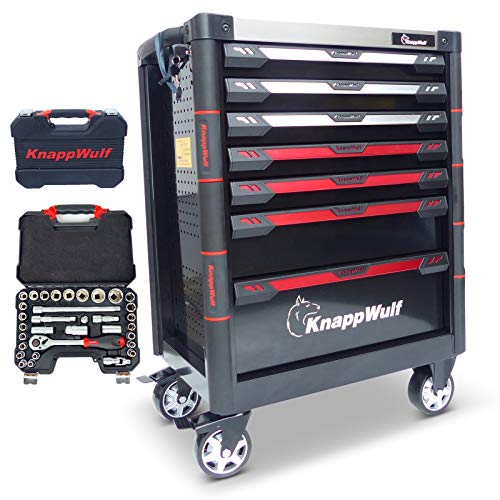 KnappWulf Werkzeugwagen KW533 Werkzeugkoffer Werkstattwagen Werkzeugkasten gefüllt mit Werkzeug inklusive Ratschenkasten KW4033